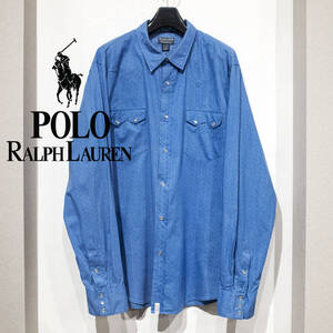 XXL / 90年代 POLO JEANS COMPANY RALPH LAUREN ポロ ジーンズ ラルフローレン ウエスタンシャツ ブルー 青 オーバーサイズ 総柄