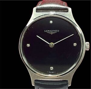 80s 高級 LONGINES 手巻 純正尾錠 ヴィンテージ アンティーク 腕時計 ロンジン 4Pダイヤモンド ブラック メンズ 稼働