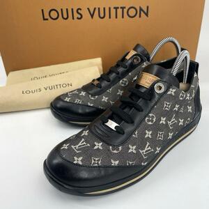 1円〜美品”c602真贋済【ルイヴィトン】LOUIS VUITTON モノグラム ジャガード スニーカー 黒 35 デザイン ラウンド レースアップ 22.5cm 靴