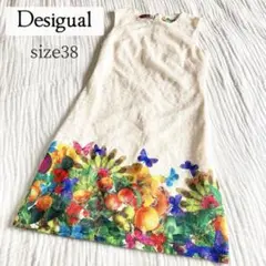 Desigual 総レース 花柄プリントAラインワンピース 38