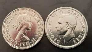 2コインセット 1948年 1965年 幸せシックスペンス イギリス ジョージ6th エリザベス女王ラッキー6ペンス 本物美品です