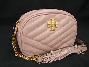 1円 ■極美品■ TORY BURCH キラシェブロン トリーバーチ レザー タッセル チェーン ショルダーバッグ ライトブルピンク系 FC9796