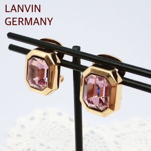 ★即決★ LANVIN GERMANY ランバン ドイツ ラインストーン ビジュー イヤリング パープル 紫 スクエア シンプル ヴィンテージ 刻印あり