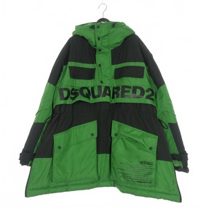 ディースクエアード DSQUARED2 22AW ハーフジップ ロゴ ダウンジャケット コート サイドジップ 48 グリーン ブラック 緑 黒 S71AA0427 国内