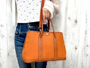 極美品 HERMES エルメス ガーデンパーティ TPM ハンドバッグ ショルダーバッグ バッグ トワルオフィシエ×レザー オレンジ 2WAY 76188Y