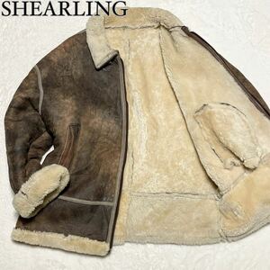 サイズXXXL相当!!!! SHEARLING 【漢の戦闘服】ムートンジャケット フライトジャケット ブラウン メンズ サイズ54 秋冬 ライダース 唯一無二