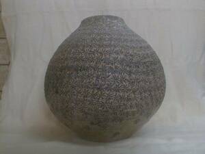 古い小石原焼　一実作　彫り刻み　内釉薬 31x29cm　6.5kg 飾り壺
