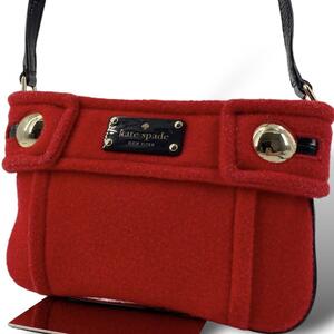 kate spade ケイトスペード メルトンウール ショルダーバッグ レッド