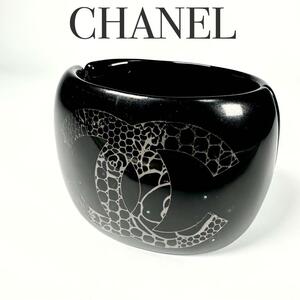 CHANEL シャネル ココマーク バングル アクセサリー 刻印 06A 黒 ブラック 総柄 ブレスレット 