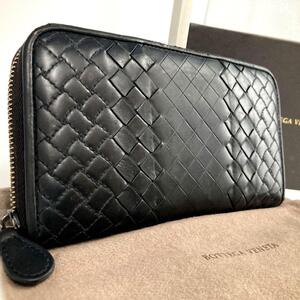 定価10万/付属品完備/美品●BOTTEGA VENETA ボッテガ メンズ 長財布 ラウンドファスナー インペラトーレ イントレチャート 黒 レザー 本革