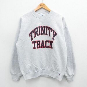 XL/古着 ラッセル 長袖 スウェット メンズ 00s TRINITY TRACK クルーネック 薄グレー 霜降り 24aug30 中古 スエット トレーナー トップス