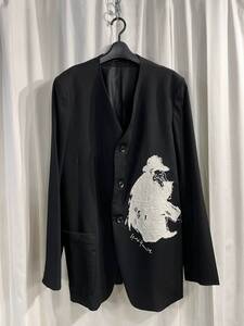 2020SS yohji yamamoto pour homme ノーカラー刺しゅうジャケット（HN-J98-102）