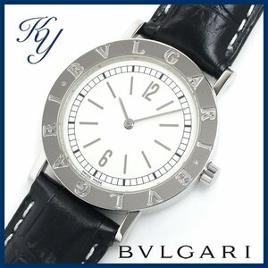 1円～ 3ヶ月保証付き 磨き済み 美品 本物 定番 人気 BVLGARI ブルガリ BB33 SLD 革ベルト メンズ 時計