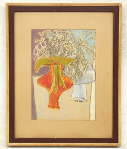 【GLC】三岸節子 「花」 ◆1954年梅田画廊展覧会作・パステル約6号 文化功労者 夫・三岸好太郎 御子息・三岸黄太郎 ◆逸品!