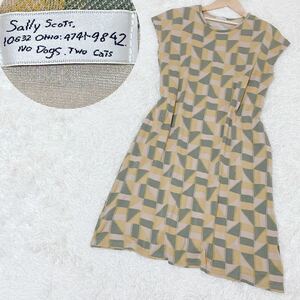 サリースコット　総柄　コットンワンピース　L 膝丈　フレンチスリーブ　Sally Scott