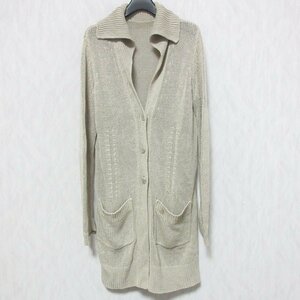 美品 FOXEY フォクシー Beach Coat ビーチコート リネン×コットン ロング ニットカーディガン 35497 ベージュ ◆