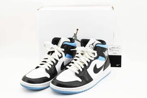 NIKE WMNS AIR JORDAN 1 MID BLACK UNIVERSITY BLUE BQ6472-102 ナイキAJ1 27.5cm 0742