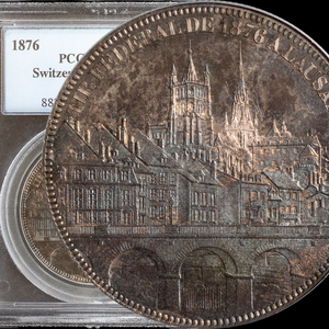 1876年 スイス 5フラン銀貨 ローザンヌ射撃祭 PCGS MS63 都市景観 ヘルベティア アンティークコイン