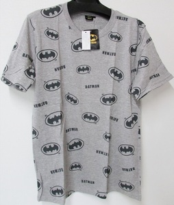 アウトレット BATMAN バットマン 半袖 Tシャツ ロゴT グレー×ダークグレー Lサイズ AC-016 アメコミ