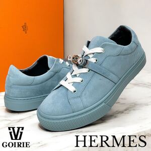 【超レア品/未使用級】HERMES エルメス デイ スニーカー ケリー サイズ37.5 24㎝相当 箱袋付き Hバックル スウェード 水色 イタリア製