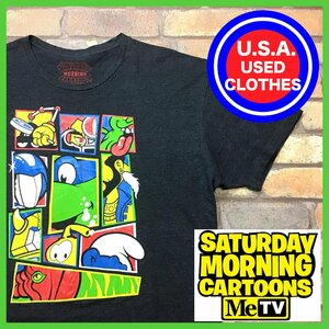 ME12-812★USA直輸入★正規品【SATURDAY MORNING CARTOONS】キャラクター Tシャツ【メンズ 2XL】濃灰 アメコミ アニメ アメカジ 半袖 古着