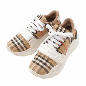 【バーバリー】Burberry　ロゴ ノバチェック スエードレザー ローカット スニーカー シューズ ベージュ 37 【中古】【正規品保証】186932