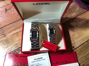 美品 ペア セット 付属品有 レア ヴィンテージ LANCEL ランセル SWISS MADE シルバー×ブラック メンズ レディース 腕時計