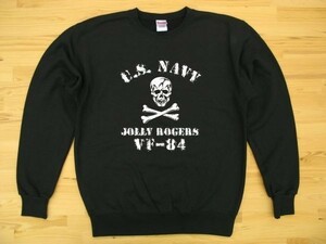 JOLLY ROGERS VF-84 黒 9.7oz トレーナー 白 M スウェット ジョリーロジャース スカル ドクロ U.S. NAVY