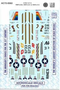 1/72 マイクロスケールデカール　 AC72-0062 CVW-14 F-4 VMFA-323, VMFA-531 & VMFA-312