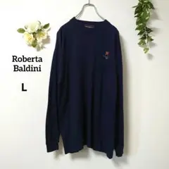 Roberta Baldini クルーネック 長袖 カットソー ロゴ刺繍 L