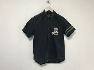 本物ショットSchott N.Y.Cコットンワークプリントワッペン半袖シャツメンズビジネススーツアメカジミリタリーS黒ブラック