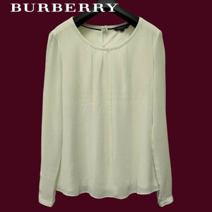 【美品】BURBERRY LONDON / バーバリー レディース 長袖シースルー ブラウス アイボリー 1サイズ 春夏服 清涼感 日本製 I-4189