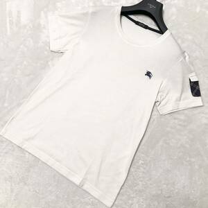 BURBERRY BLACK LABEL バーバリーブラックレーベル 半袖 Tシャツ カットソー メンズ Mサイズ 白 ホワイト 胸元ワンポイントロゴ ホース刺繍