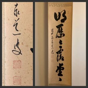 【模写】掛軸Jul656B[足立泰道　明歴々露堂々]紙本　書いたもの　共箱／仏画　仏教美術　臨済宗大徳寺派瑞龍山澤禅寺住職　花押印　一行書