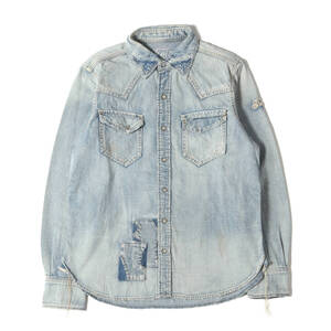 TMT ティーエムティー シャツ サイズ:M クラッシュリペア加工 ウエスタン デニムシャツ (CRUSH DENIM SHIRT) インディゴライト トップス