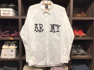 STUSSY ARMY LOGO COTTON SHIRT SIZE L ステューシー アーミー ロゴ コットン シャツ スケートボード サーフ ストリート カルチャー