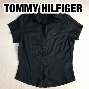 TOMMY HILFIGER DENIM トミー ヒルフィガー デニム 半袖シャツ XS ブラック シースルー フラッグタグ 刺繍ロゴ