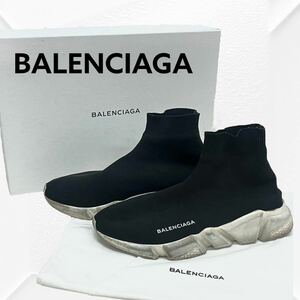 箱保存袋付き BALENCIAGA バレンシアガ SPEED TRAINER ロゴプリント スピードトレーナー ニット スニーカー メンズ