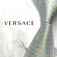 ◆良品◆VERSACE ネクタイ 水色 格子模様 光沢 フォーマル 高級感