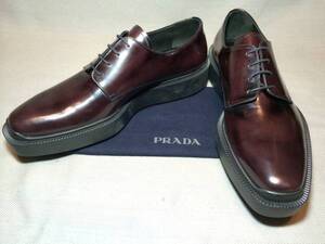 新品 プラダ 厚底 レザー ドレス シューズ 10 ブラウン 茶 prada 本革 靴