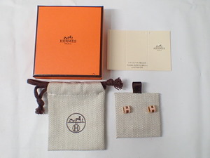 k5379 / HERMES エルメス Hロゴ ミニポップアッシュ ピアス ピンク ゴールド アクセサリー 栞 袋 箱付 現状品