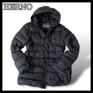 HERNO ヘルノ　ダウンジャケット　フーデッドコート　ダウン70% L　サイズ48 ブラック　黒　d135