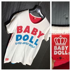 BABY DOLL ベビードール デカロゴ 大 プリント マルチカラー切替 王冠 クラウン 半袖 Ｔシャツ S コージィコーポレーション 白 ホワイト