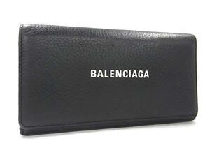 1円 ■美品■ BALENCIAGA バレンシアガ 555709 エブリデイ レザー 二つ折り 長財布 ウォレット 札入れ 小銭入れ メンズ ブラック系 BN0064