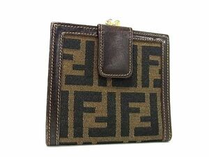 1円 FENDI フェンディ ヴィンテージ ズッカ柄 キャンバス×レザー がま口 二つ折り 財布 ウォレット 小銭入れ 札入れ ブラウン系 FA8257