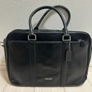 COACH コーチ メンズ レディース ビジネスバッグ ブリーフケース書類カバン 本革 レザー 黒色 ブラック 仕事 ワンポイント 高級 ブランド