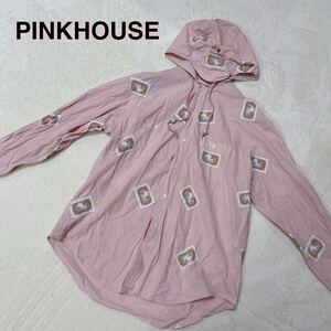 PINKHOUSE ピンクハウス パーカーシャツ チェック フード付 犬　ピンク 