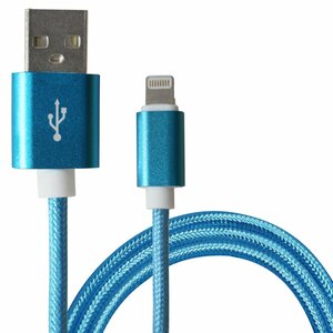 【新品即納】[0.5m/50cm]ナイロンメッシュケーブルiPhone用 充電ケーブル USBケーブル iPhone iPad iPod ブルー/青