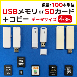 USBメモリまたはSDカードコピー 4GB【100個単位】データサイズ4GBまで フラッシュメディア込｜検:プレス 複製 ダビング 記念品 名入れ