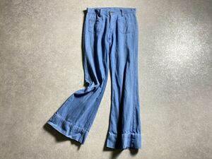 70s vintage◆片爪ファスナー◆ポケットデザイン フレア デニム パンツ ◆M相当◆KING BLUE◆